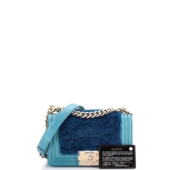 Chanel Boy Flap Bag Shearling with Leather Small Blue - Picture 2 of 9